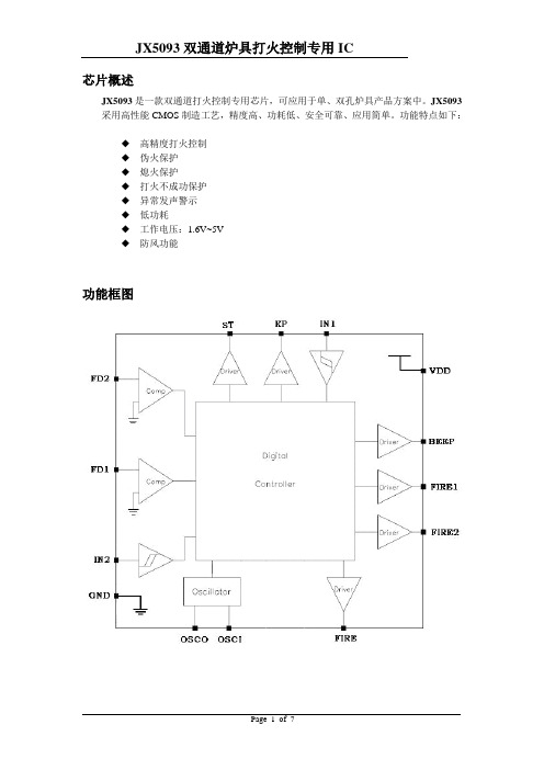 JX5093双通道炉具打火器IC说明书