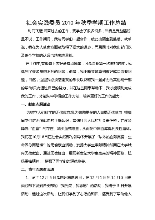 2010年社会实践委员工作总结