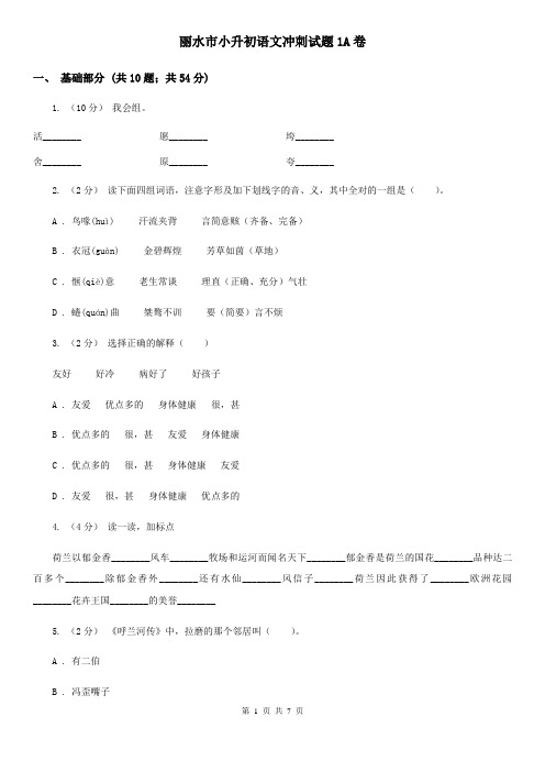 丽水市小升初语文冲刺试题1A卷