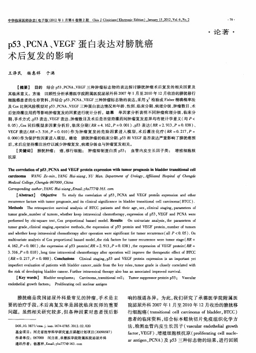 p53、PCNA、VEGF蛋白表达对膀胱癌术后复发的影响