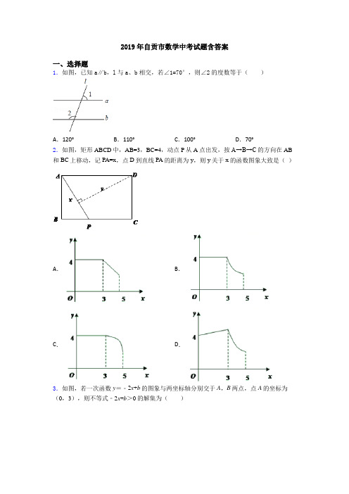 2019年自贡市数学中考试题含答案