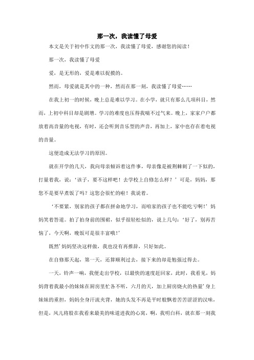 那一次,我读懂了母爱_初中作文