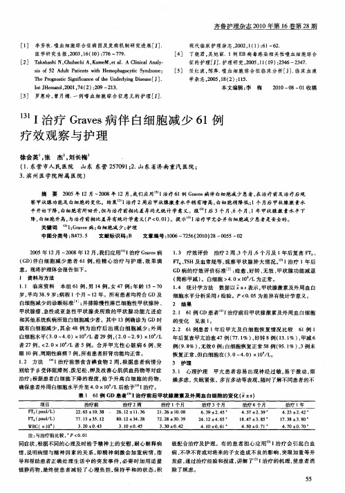 ~(131)I治疗Graves病伴白细胞减少61例疗效观察与护理