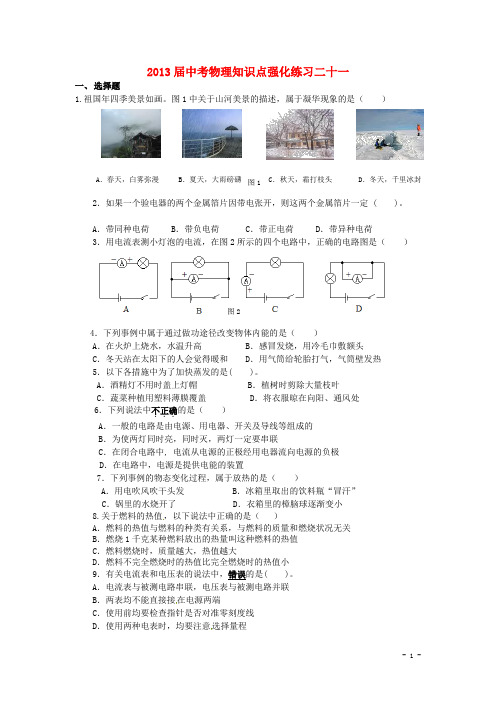 2013届中考物理知识点强化练习21 新人教版