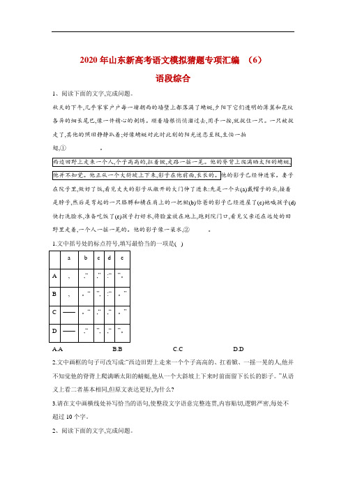 2020年山东新高考语文模拟猜题专项汇编  (6)语段综合