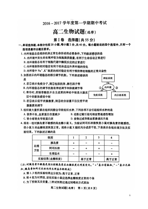 江苏省徐州市高二生物上学期期中试题(选修)(扫描版)