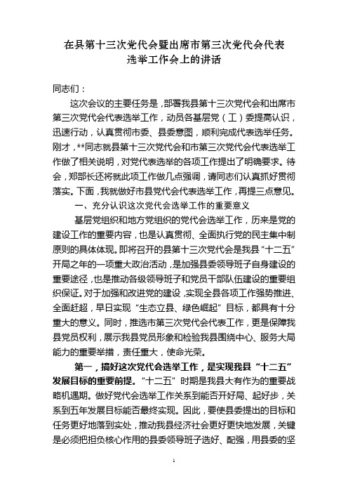 在党代表选举工作会议上的讲话