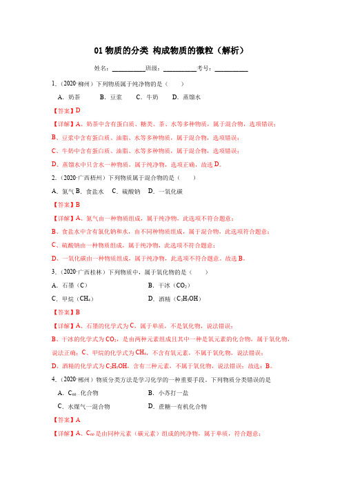 01物质的分类 构成物质的微粒(解析版)-2021年中考化学二轮复习讲练测