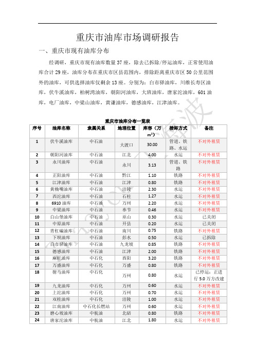 重庆市油库市场调研报告