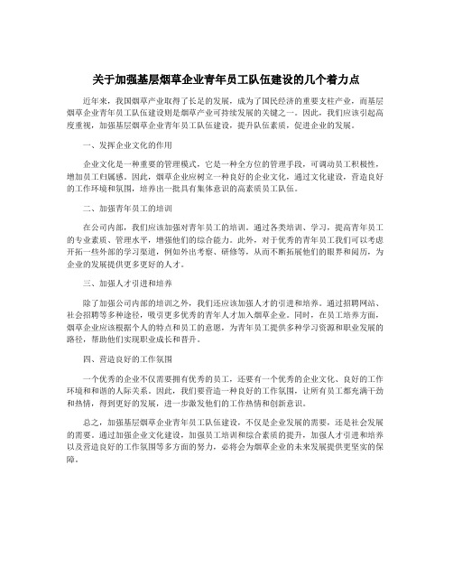 关于加强基层烟草企业青年员工队伍建设的几个着力点