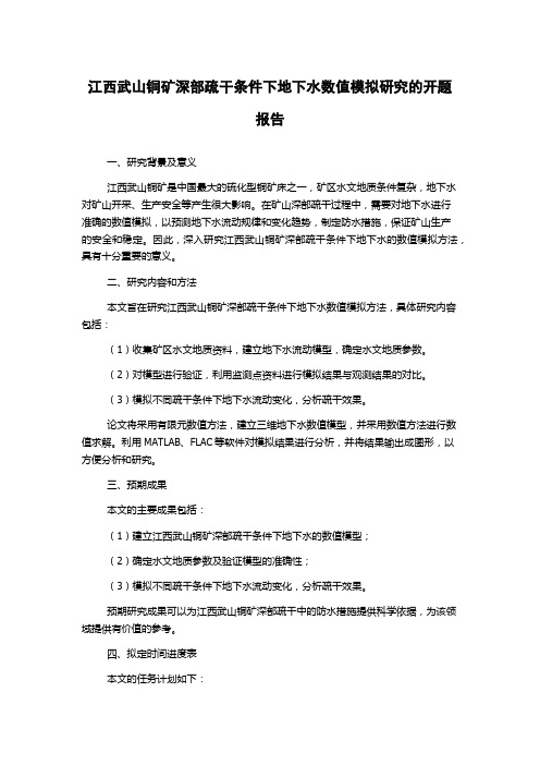 江西武山铜矿深部疏干条件下地下水数值模拟研究的开题报告