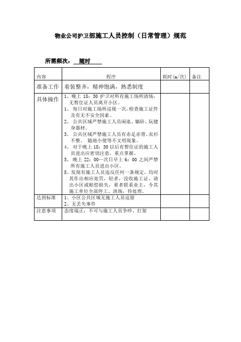 物业公司护卫部施工人员控制日常管理规范