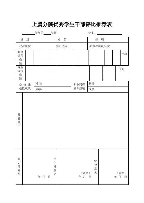 上虞分院优秀学生干部评比推荐表