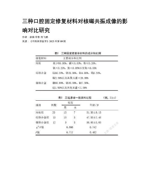 三种口腔固定修复材料对核磁共振成像的影响对比研究