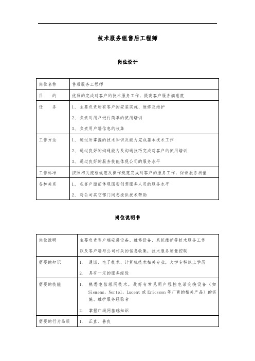 客服部-售后工程师说明书