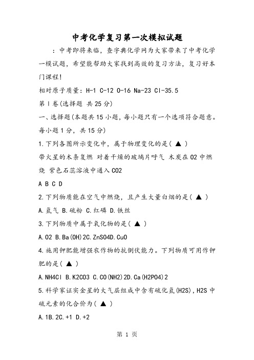 2019中考化学复习第一次模拟试题精品教育.doc