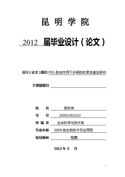 PEG胁迫作用下水稻的抗旱性研究