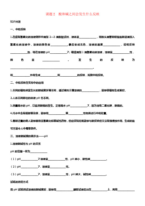 九年级化学下册第十单元课题2酸和碱之间会发生什么反映知识梳理新人教版