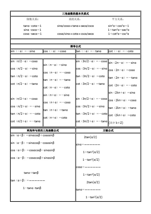 三角函数及反三角函数