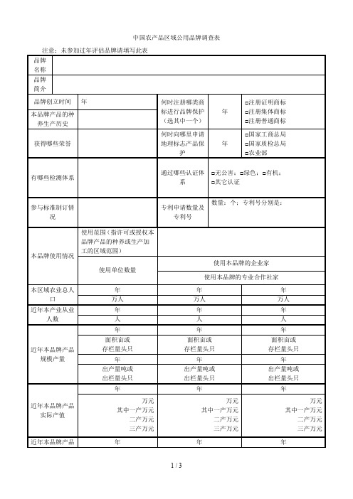 中国农产品区域公用品牌调查表2