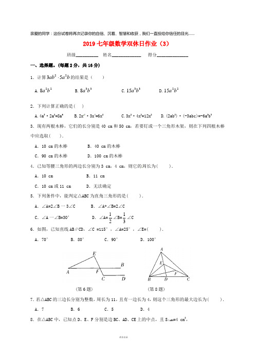 2019学年七年级数学下学期双休日作业3(无答案)