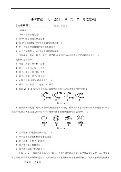 沪科版八年级物理下册同步测试：第11章 第1节 走进微观