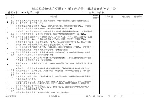 采煤工作面班评估记录2019