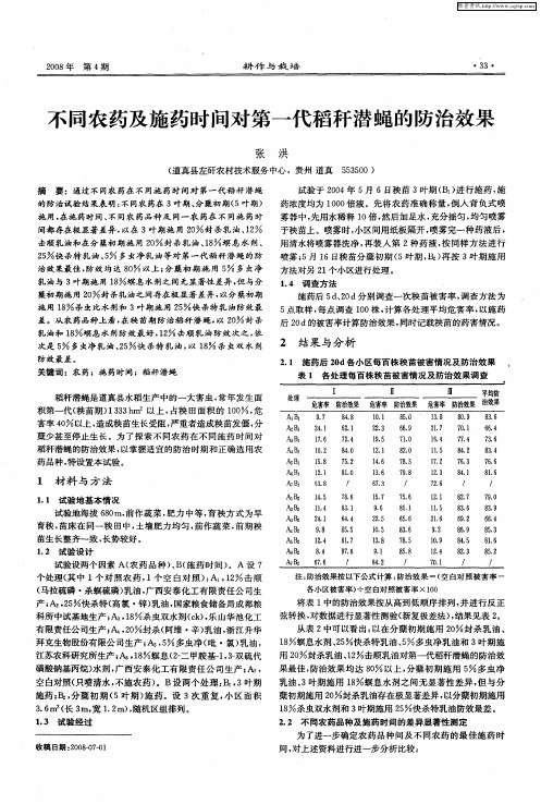 不同农药及施药时间对第一代稻秆潜蝇的防治效果