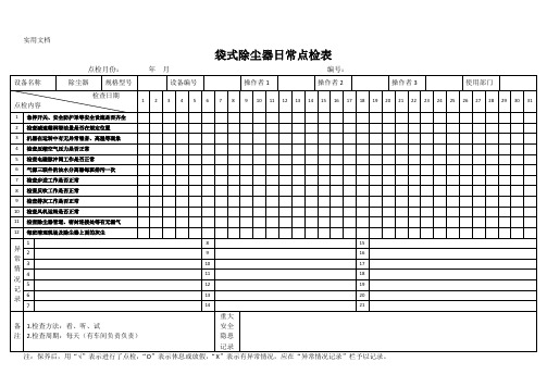 袋式除尘器日常点检表