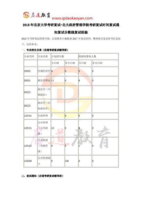 2018年北京大学考研复试-北大政府管理学院考研复试时间复试通知复试分数线复试经验