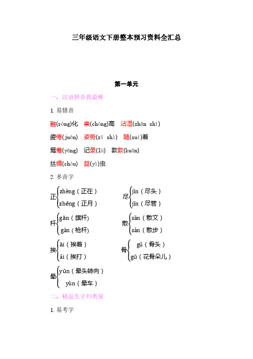 2020年春新版统编版三年级语文下册整本书预习资料全汇总