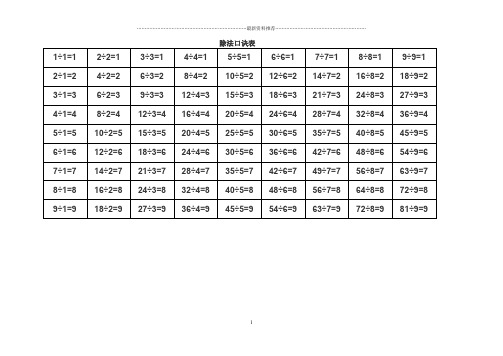 乘除法口诀表精编版