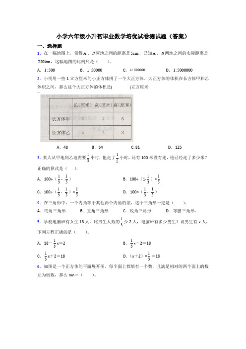 小学六年级小升初毕业数学培优试卷测试题(答案)