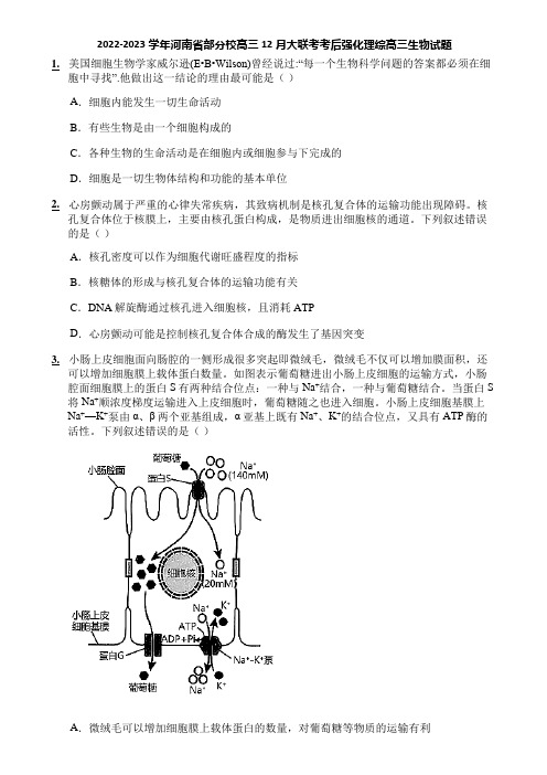 2022-2023学年河南省部分校高三12月大联考考后强化理综高三生物试题