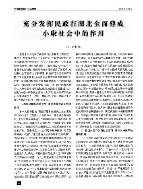 充分发挥民政在湖北全面建成小康社会中的作用