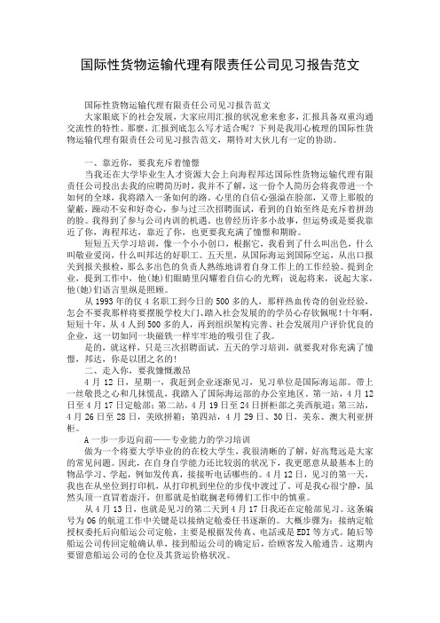 国际性货物运输代理有限责任公司见习报告范文