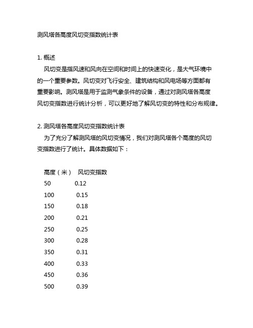 测风塔各高度风切变指数统计表