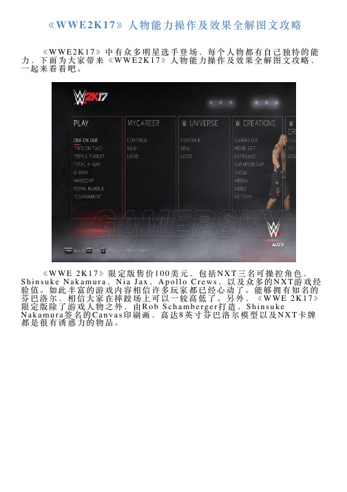 《WWE2K17》人物能力操作及效果全解图文攻略