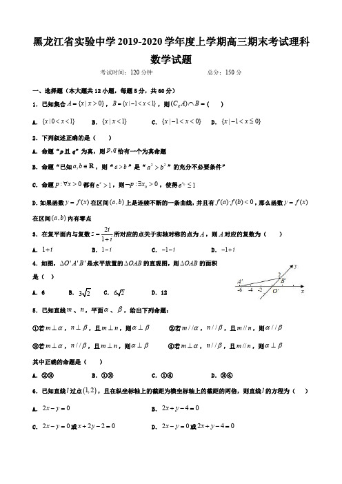 黑龙江省实验中学2020届高三上学期期末考试理科数学试题