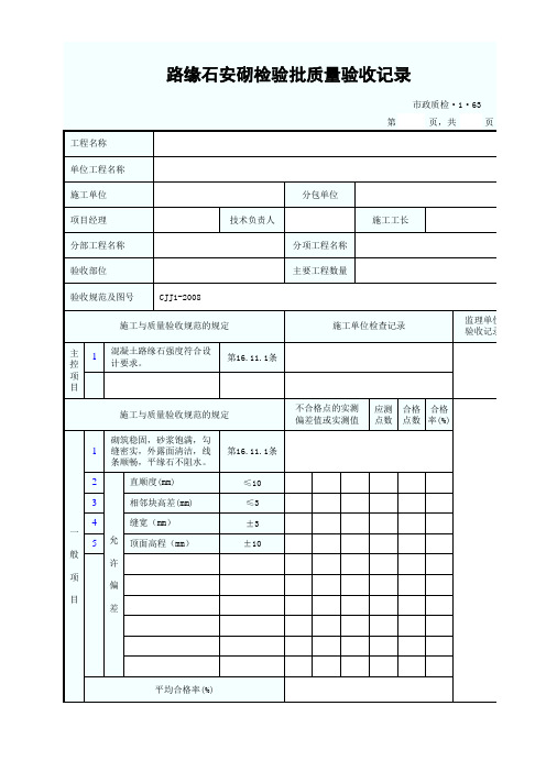 80、路缘石安砌检验批质量验收记录