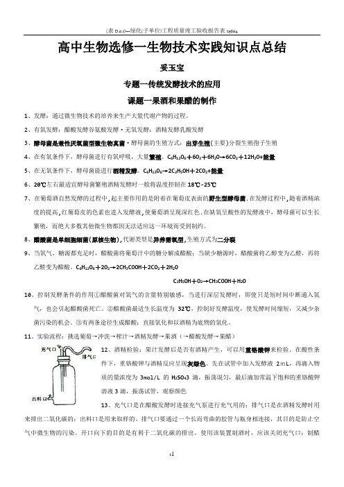 高中生物选修一生物技术实践 知识点总结