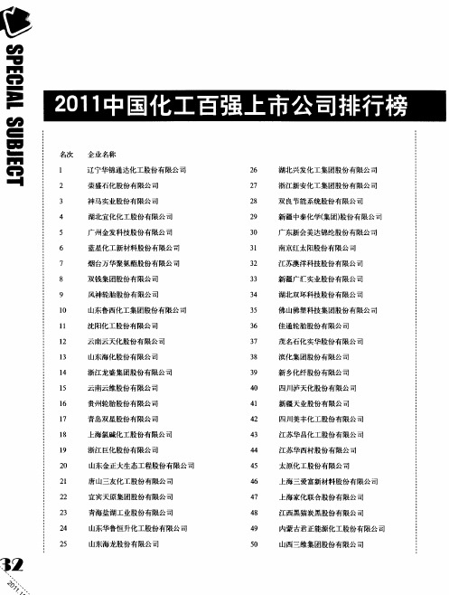 2011中国化工百强上市公司排行榜