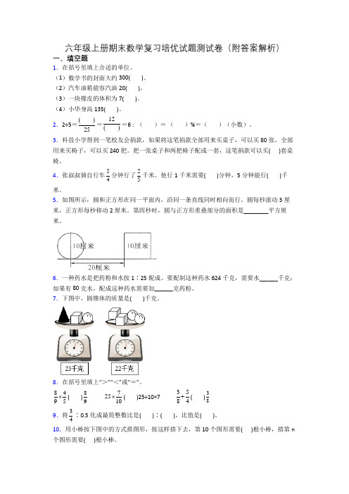 六年级上册期末数学复习培优试题测试卷(附答案解析)