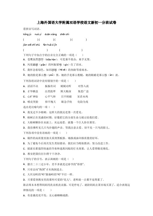 上海外国语大学附属双语学校语文新初一分班试卷