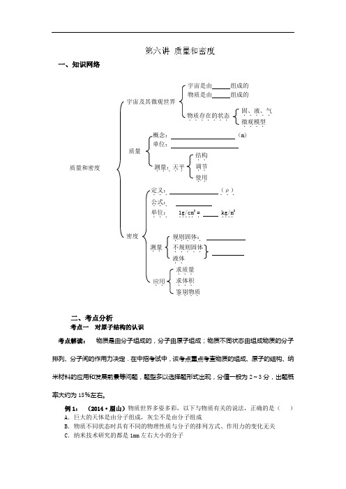 2020年人教版中考物理二轮复习学案：第6讲《质量和密度》(含答案)