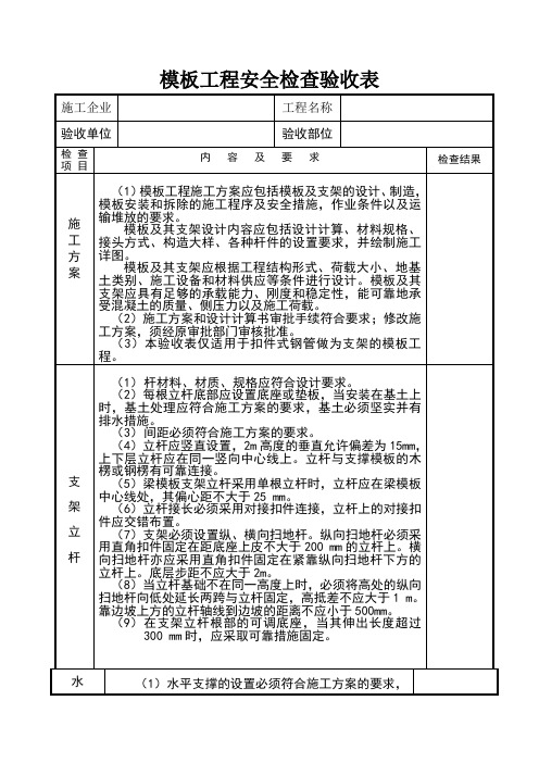 模板工程安全检查验收表