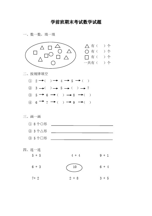 精品学前班期末考试数学试题17汇总共10份