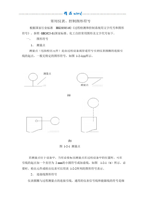 常用仪表控制图形符号及仪表位号说明