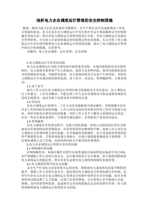 浅析电力企业调度运行管理的安全控制措施