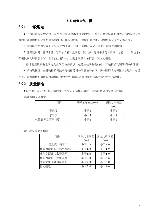 电气工程创优标准